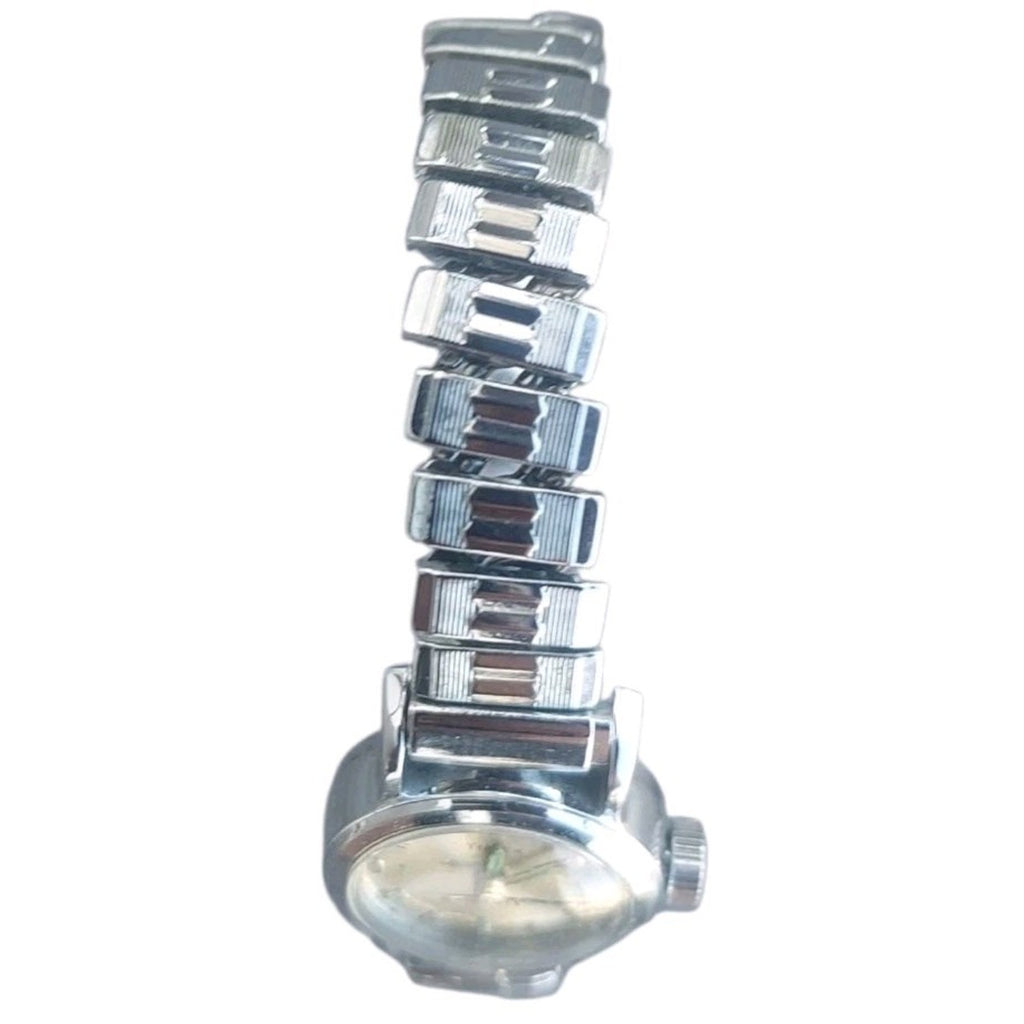 Vintage Timex Women's 17 Jewels Mechanical Wind Up Watch Silver Tone Flex Band