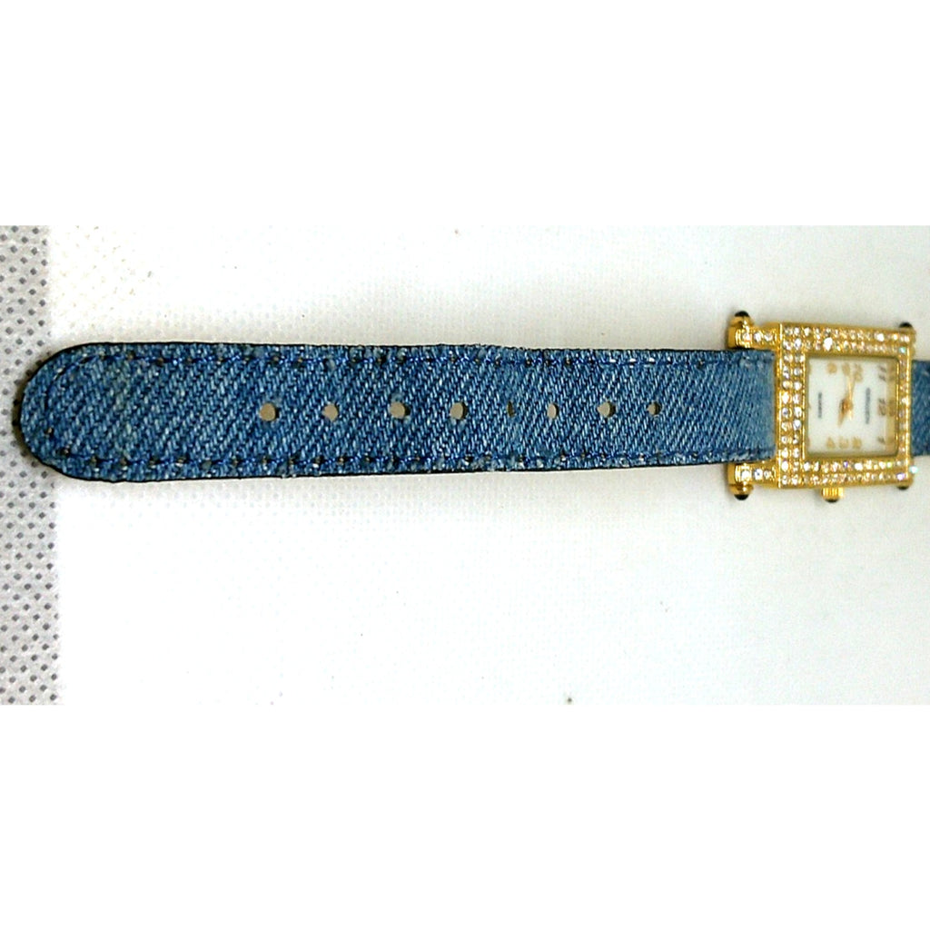 Gruen Women's 24MM Watch GR9987L Gold Tone Crystal Bezel Reversible Denim Band
