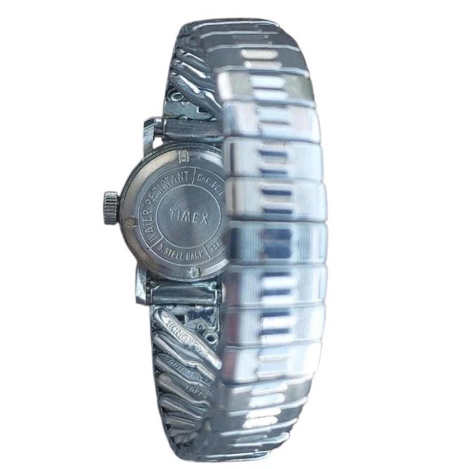 Vintage Timex Women's 17 Jewels Mechanical Wind Up Watch Silver Tone Flex Band