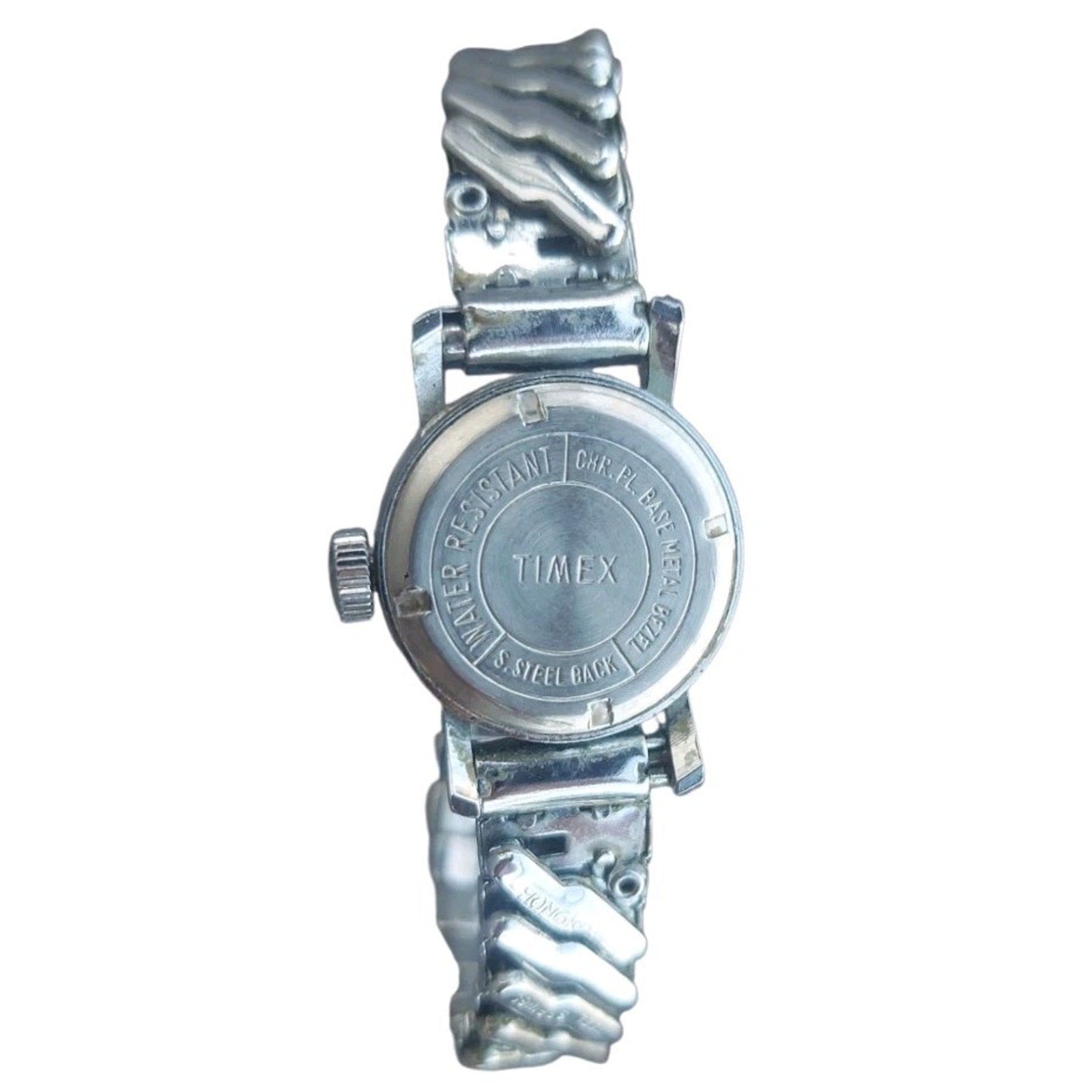 Vintage Timex Women's 17 Jewels Mechanical Wind Up Watch Silver Tone Flex Band