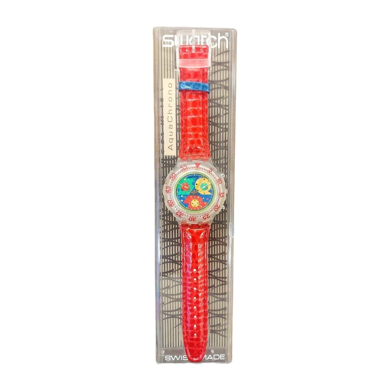 Vintage Swatch watch LILLIBETH SBK104 Multicolor Dial & Red Leather Strap SAS608