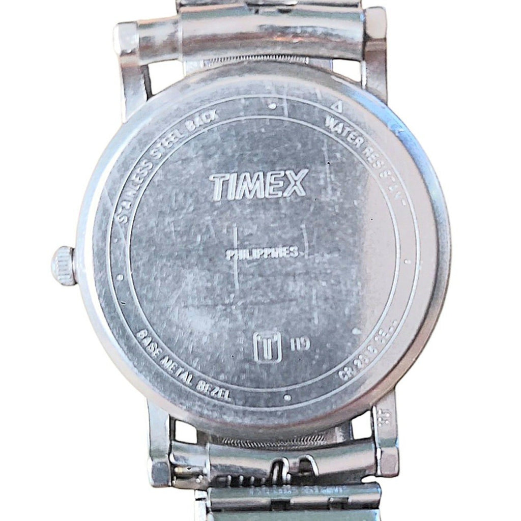 Vintage Timex Quartz Watch 32mm Silver Tone Stretch Band 90s New Battery