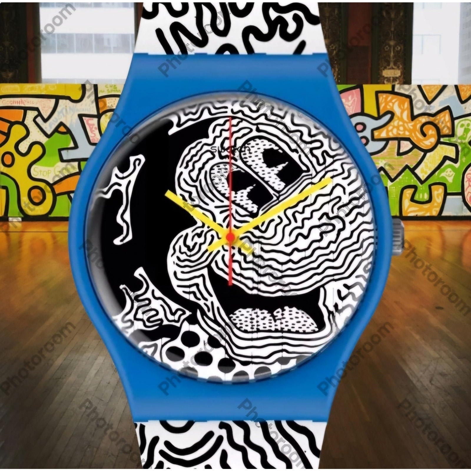 Swatch ECLECTIC MICKEY Maxi Clock MSUOZ336 2021 Specials Design By Keith Haring