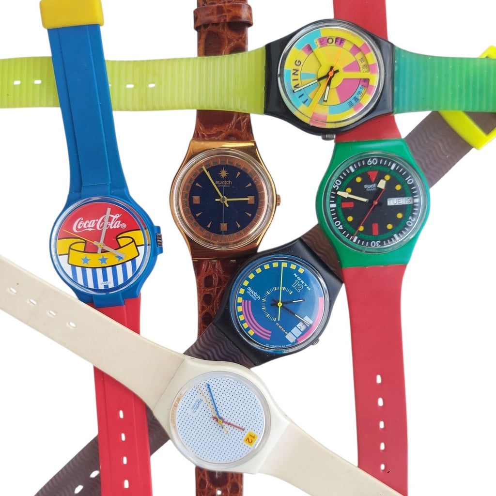 Swatch & Coca-cola 6 Pc Dummy Watch Lot DOTTED SWISS EMERALD DIVER and More 80's