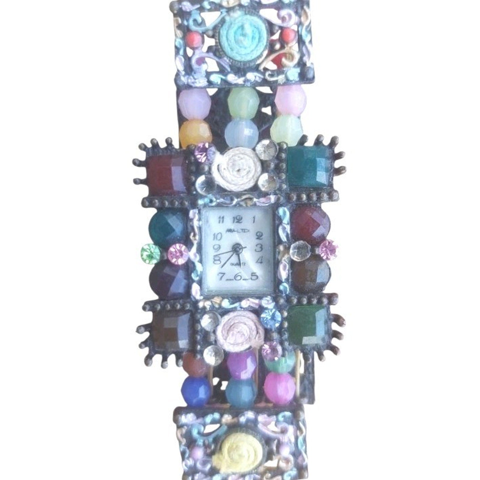 Vintage MIA Ltd artisan boho embellished Women's cuff watch With New Battery