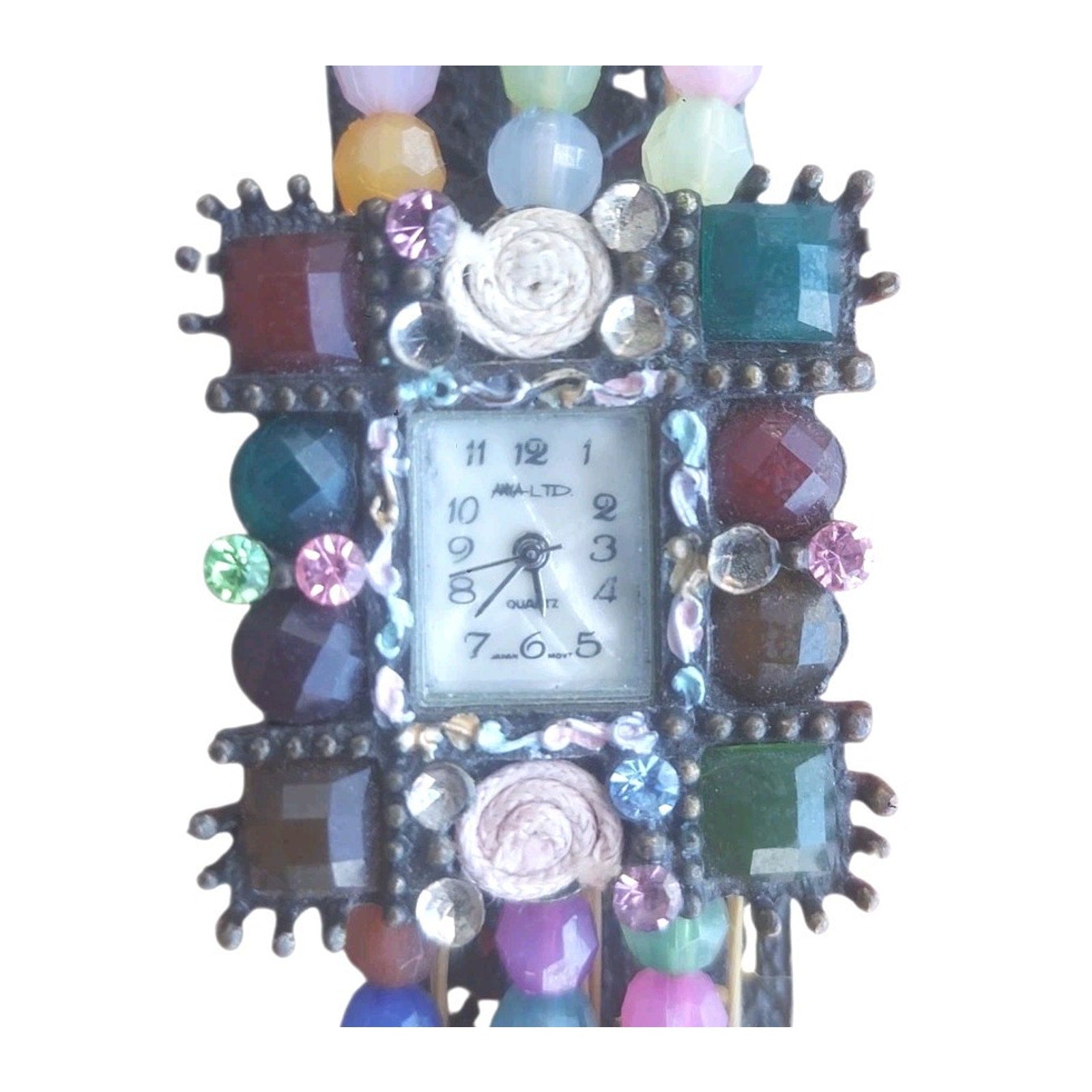 Vintage MIA Ltd artisan boho embellished Women's cuff watch With New Battery