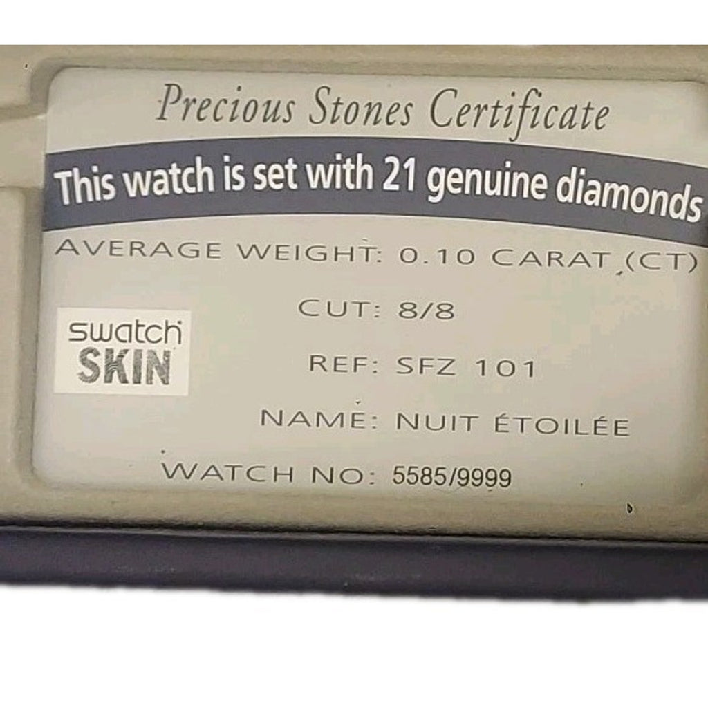 Swatch LA NUIT ETOILEE SFZ101 1998 Numbered Edition Skin Watch W/ Real Diamonds