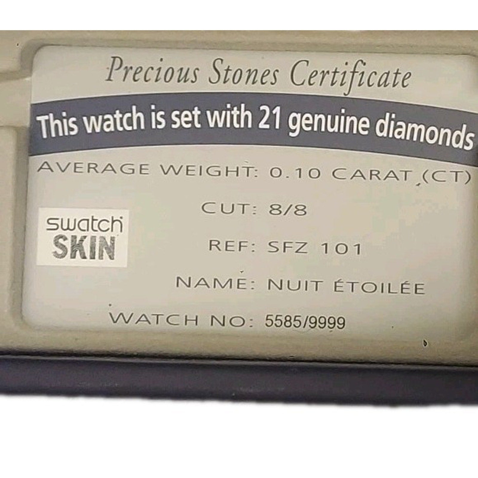 Swatch LA NUIT ETOILEE SFZ101 1998 Numbered Edition Skin Watch W/ Real Diamonds