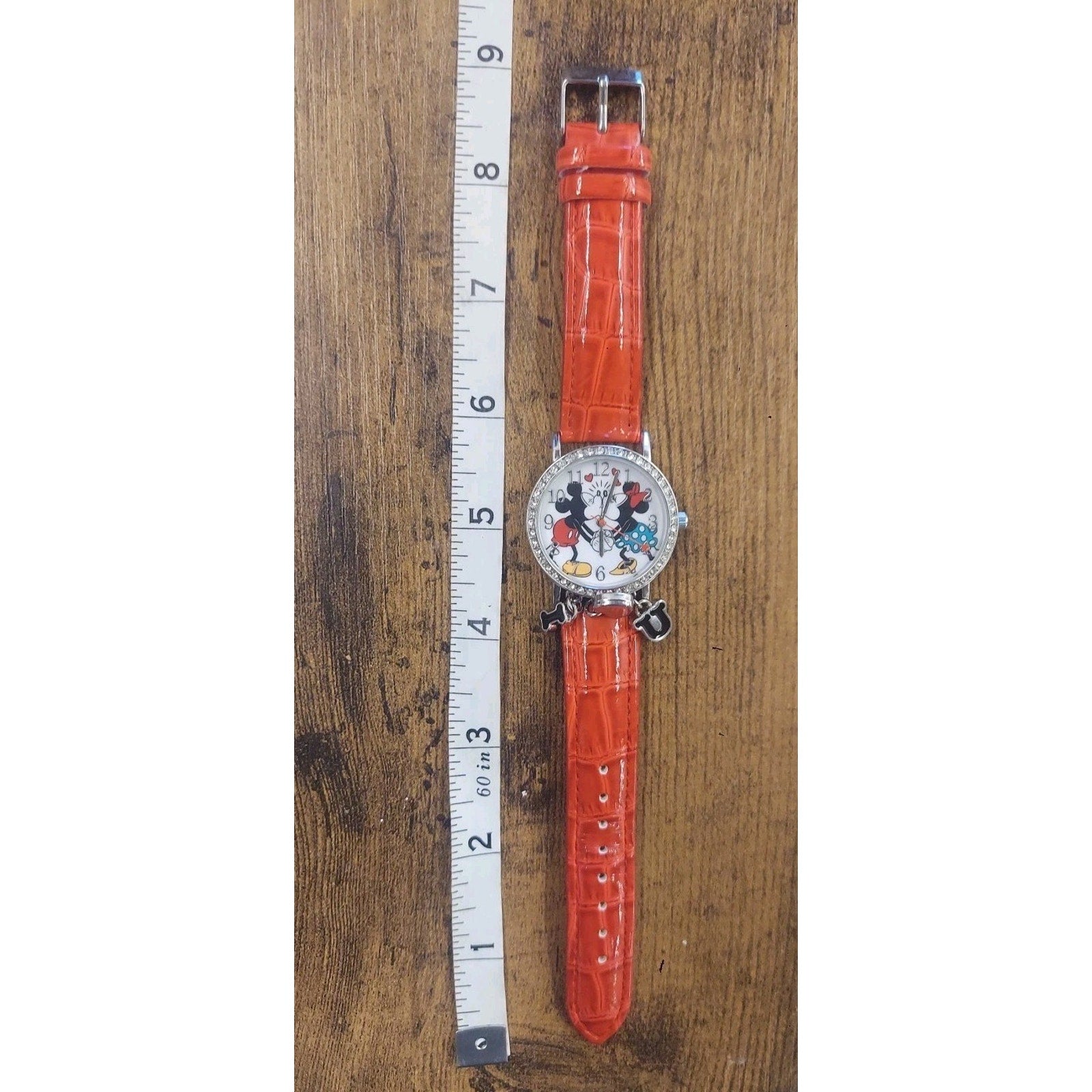 Disney Mickey and Minnie Kissing Watch with I Love You Charms MCK1268