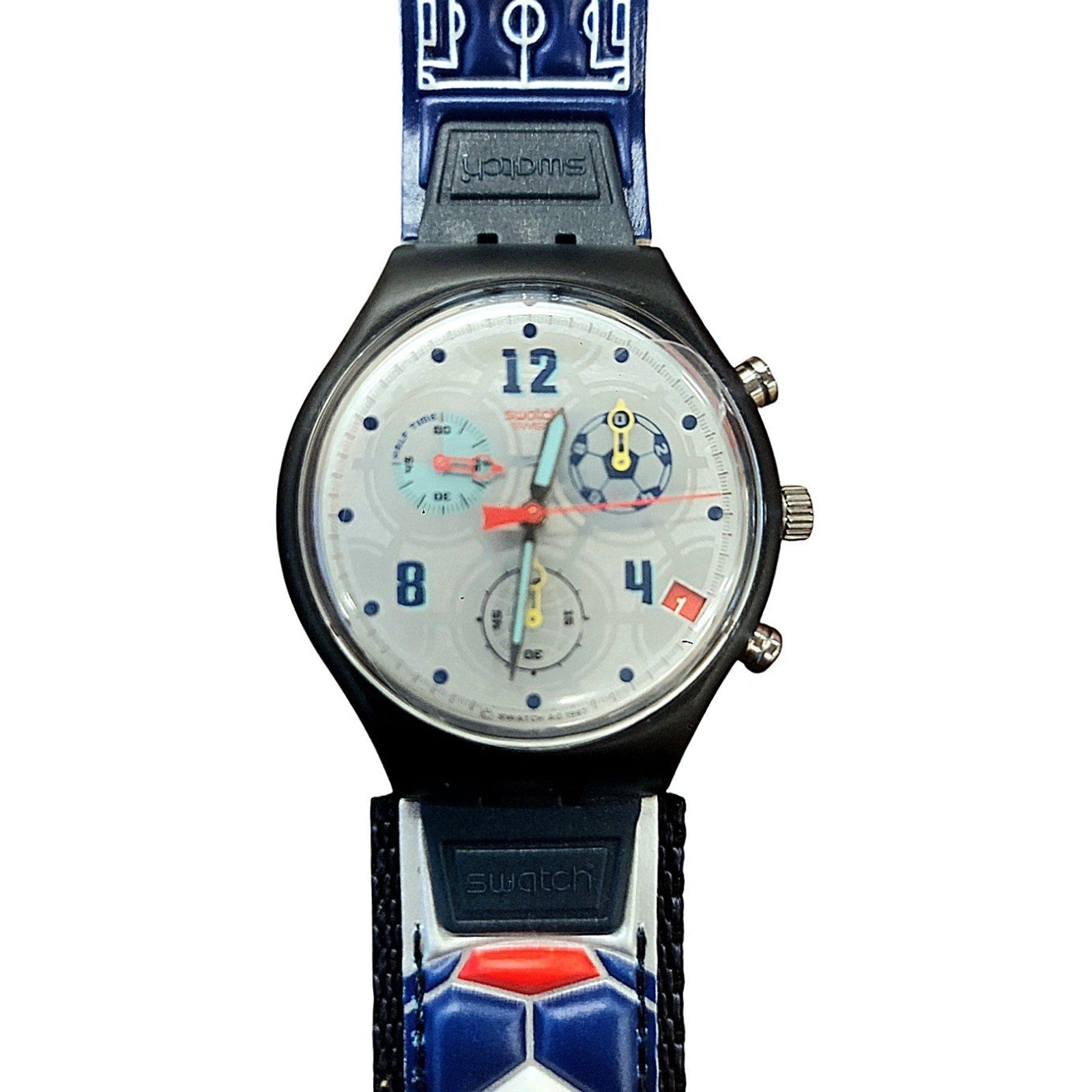 Swatch Chrono Watch GOOOOAL France SCZ401FR 1998 Specials With Case & Paperwork