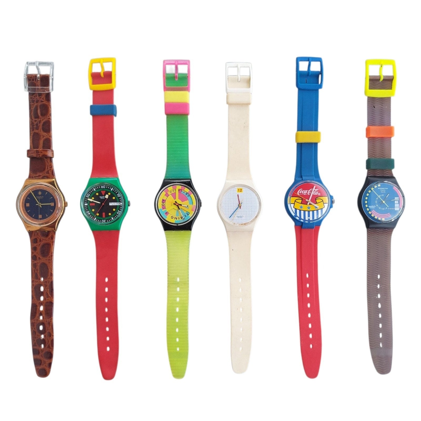 Swatch & Coca-cola 6 Pc Dummy Watch Lot DOTTED SWISS EMERALD DIVER and More 80's