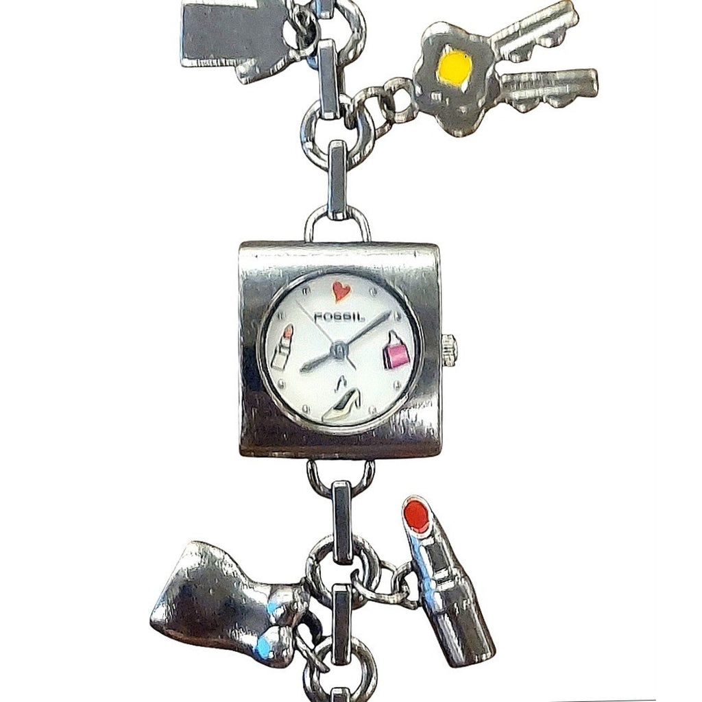 Fossil F2 ES-9508 Stainless Steel Charm Bracelet Women's Watch With Battery