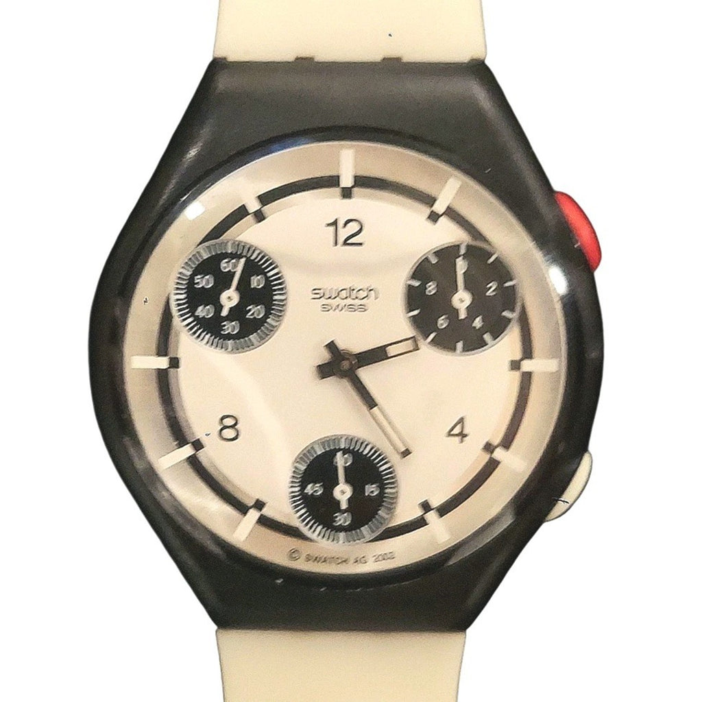 Swatch Watch PANIC BUTTON SUYB108 2004 Skin Chrono Ultra Thin Swiss Made Quartz