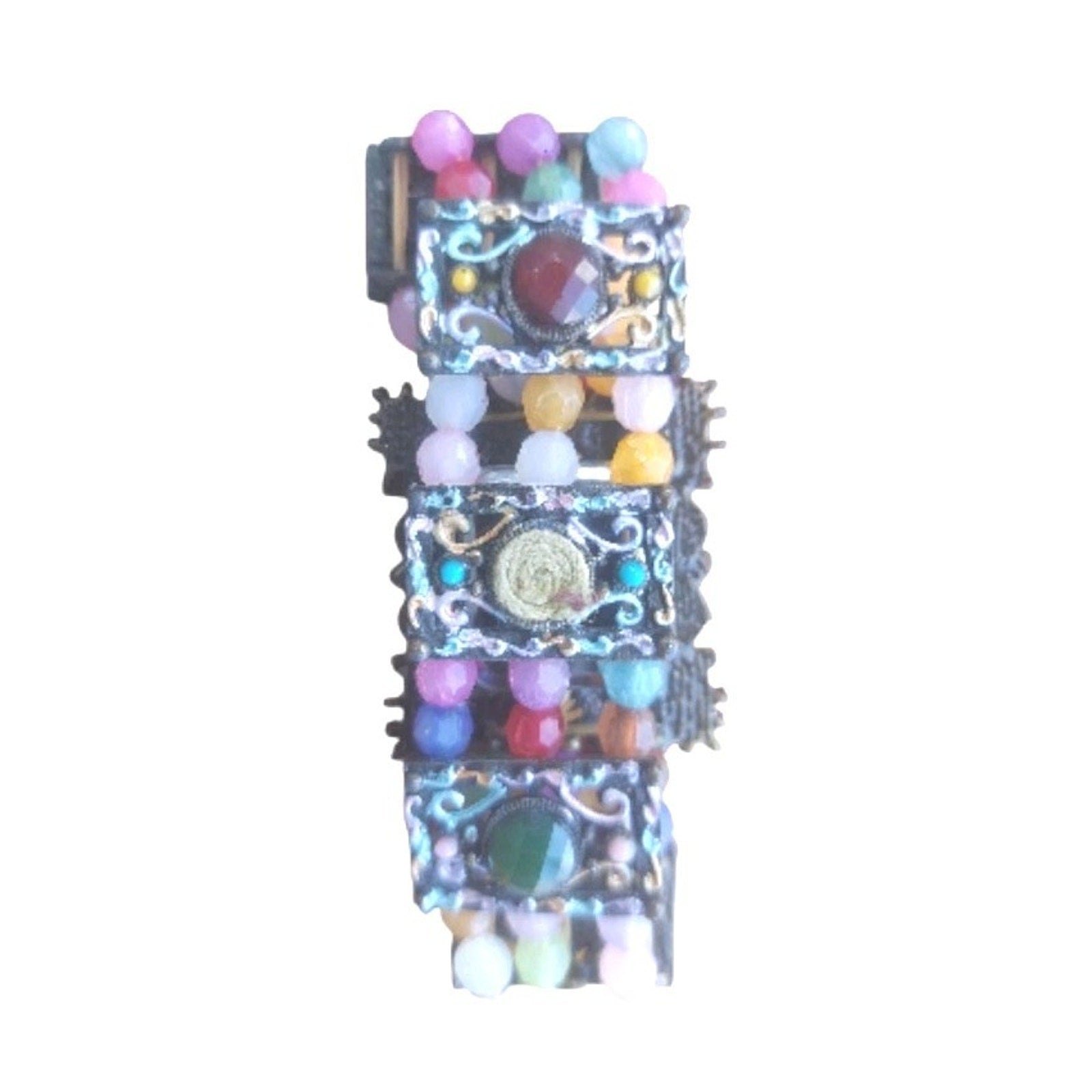 Vintage MIA Ltd artisan boho embellished Women's cuff watch With New Battery