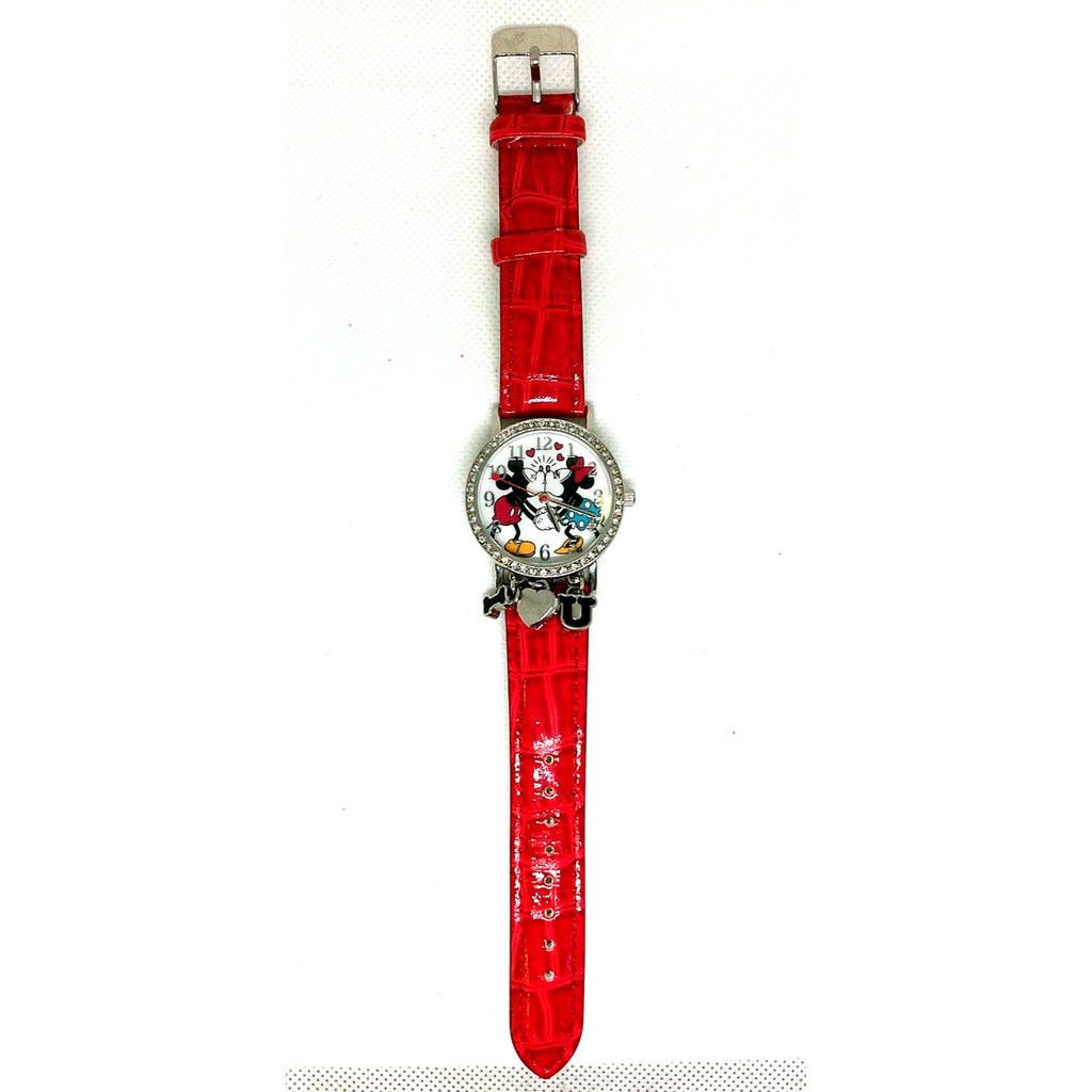 Disney Mickey and Minnie Kissing Watch with I Love You Charms MCK1268