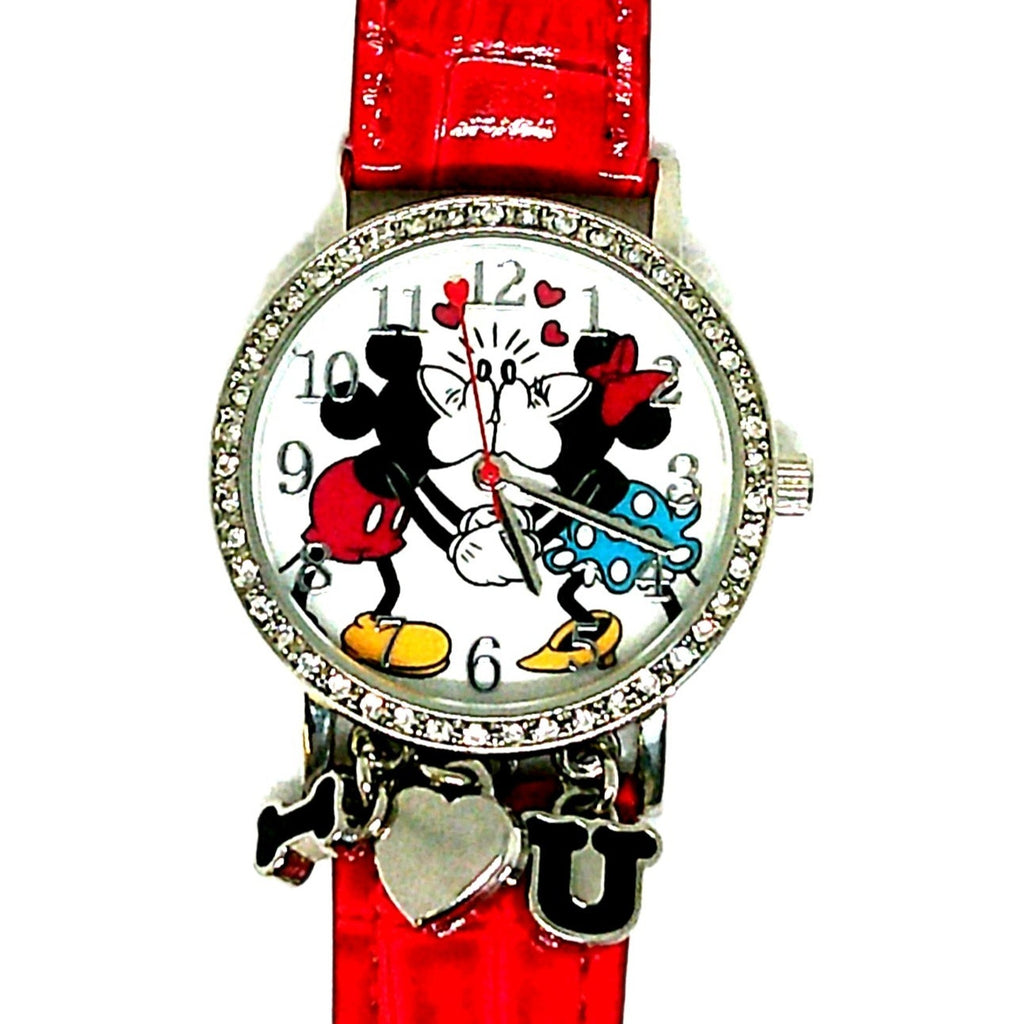 Disney Mickey and Minnie Kissing Watch with I Love You Charms MCK1268