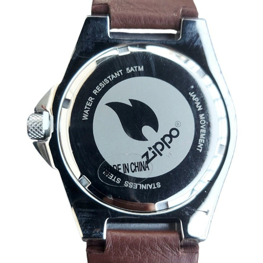 Zippo Casual Bolted Watch Model 45009 Men's 46mm Quartz Black Dial Brown Leather