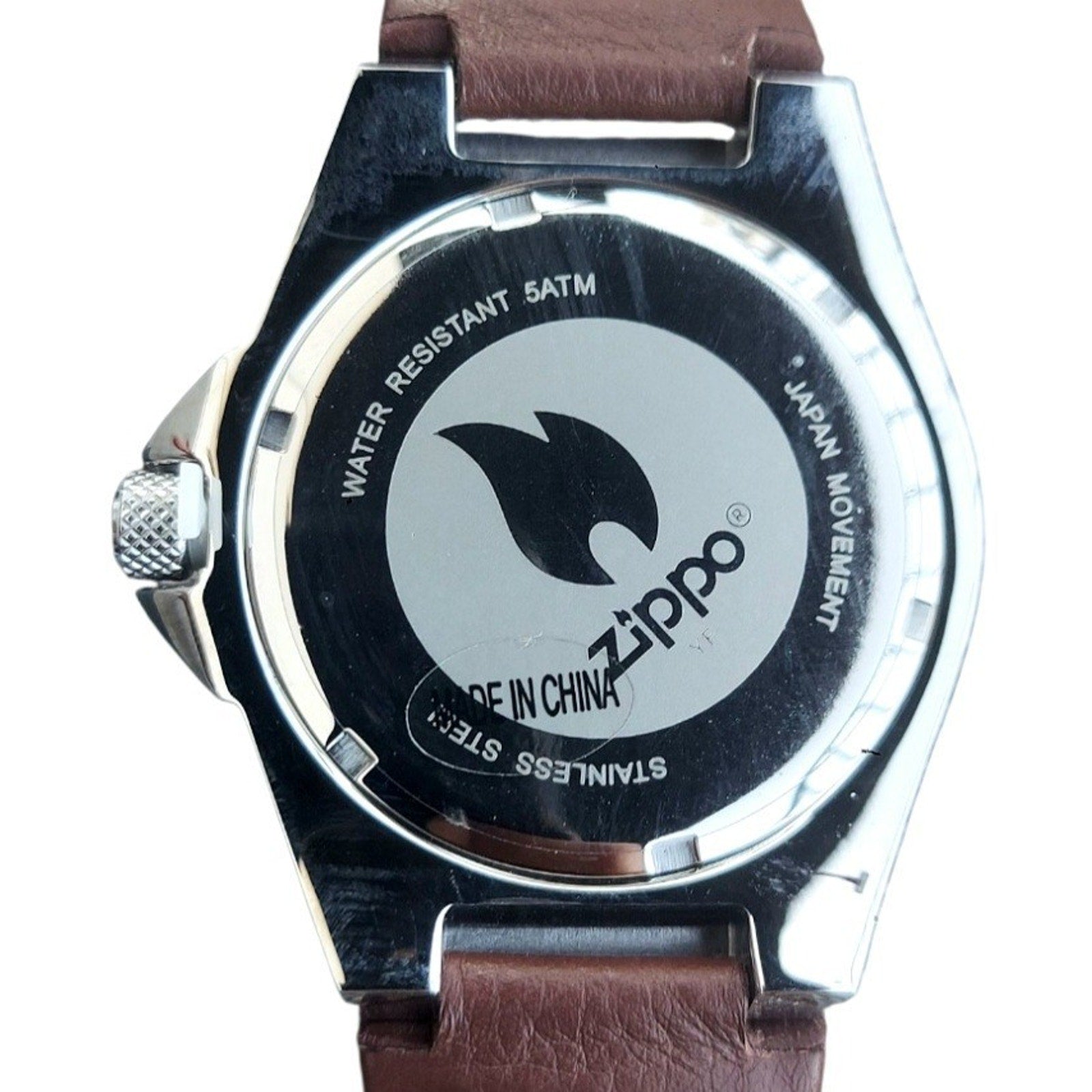 Zippo Casual Bolted Watch Model 45009 Men's 46mm Quartz Black Dial Brown Leather