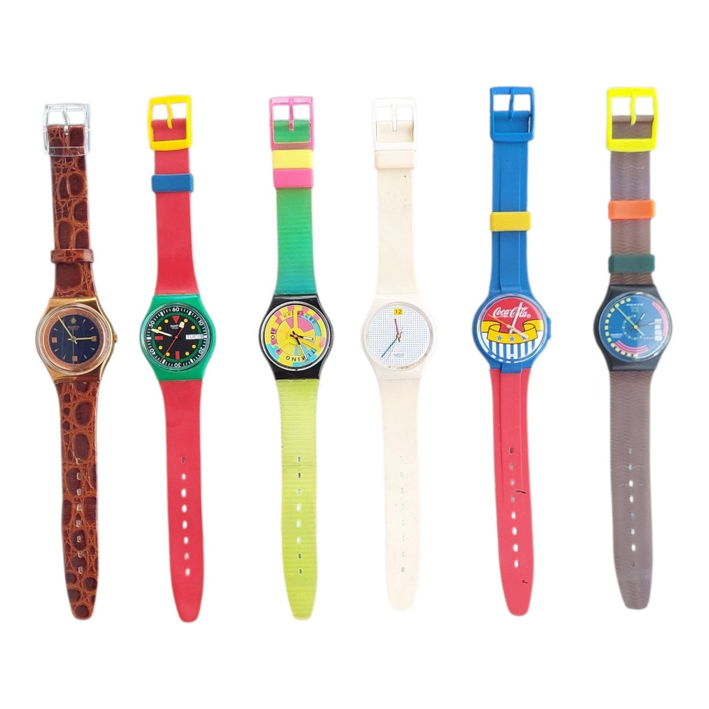 Swatch & Coca-cola 6 Pc Dummy Watch Lot DOTTED SWISS EMERALD DIVER and More 80's
