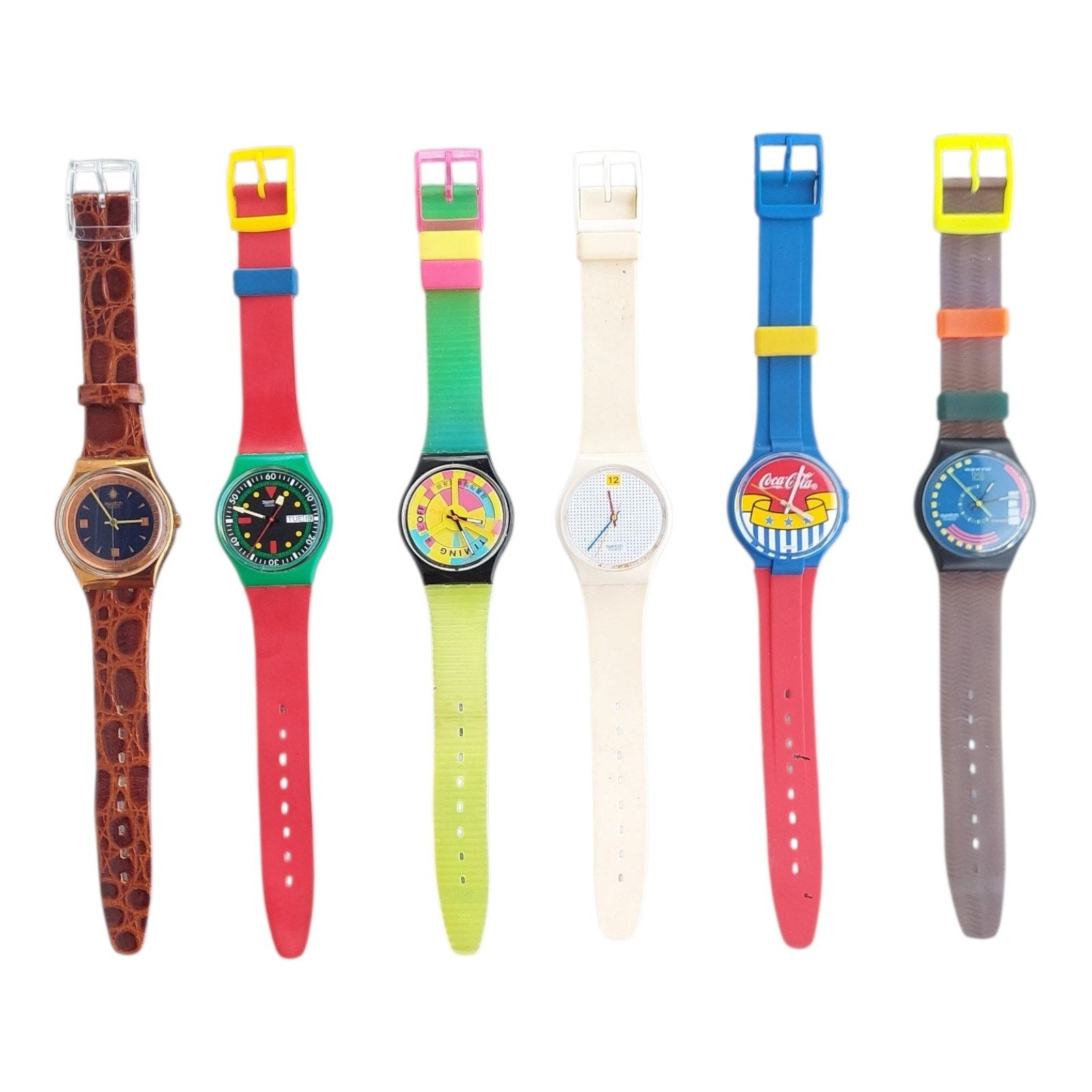 Swatch & Coca-cola 6 Pc Dummy Watch Lot DOTTED SWISS EMERALD DIVER and More 80's