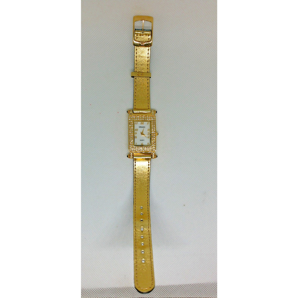 Gruen Women's 24MM Watch GR9987L Gold Tone Crystal Bezel Reversible Denim Band