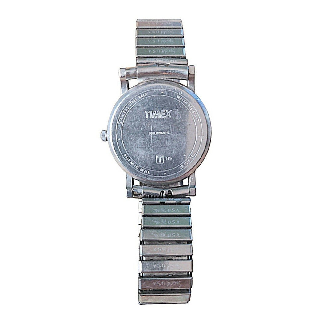 Vintage Timex Quartz Watch 32mm Silver Tone Stretch Band 90s New Battery