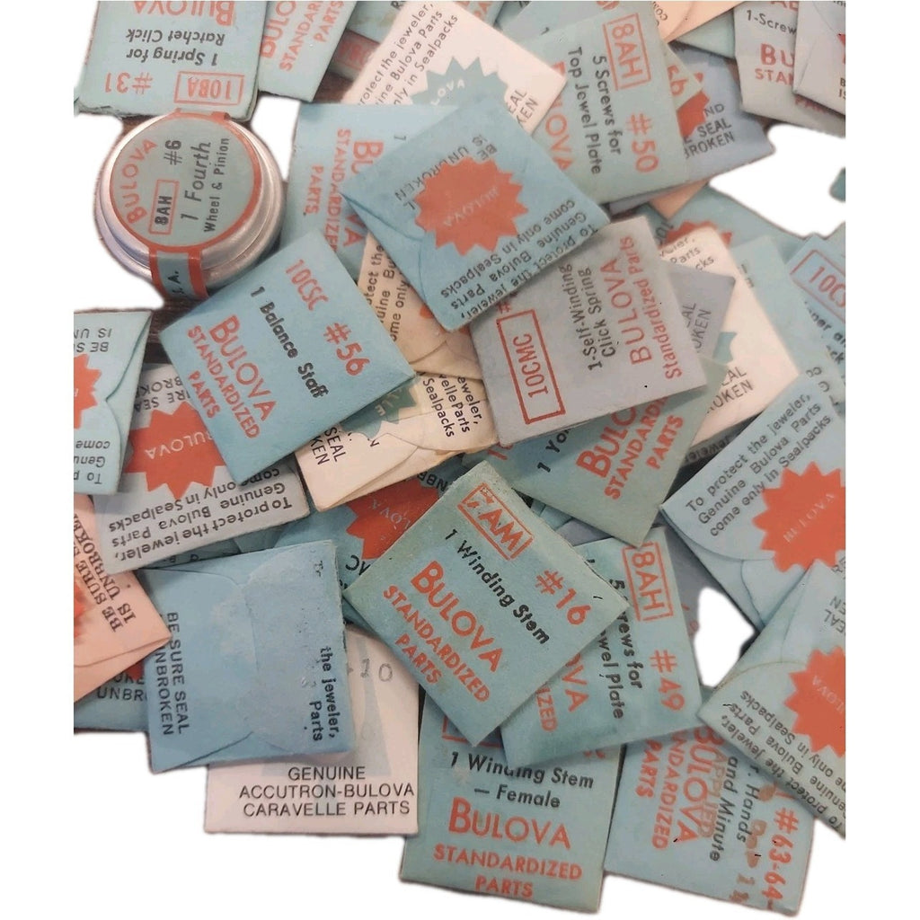 Watchmakers Lot 150 x Assorted Bulova Parts Winding Stems Click Springs & More