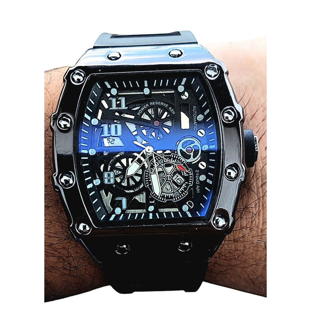 New 44mm Men's Barrel Case Automatic Watch Black 9179G