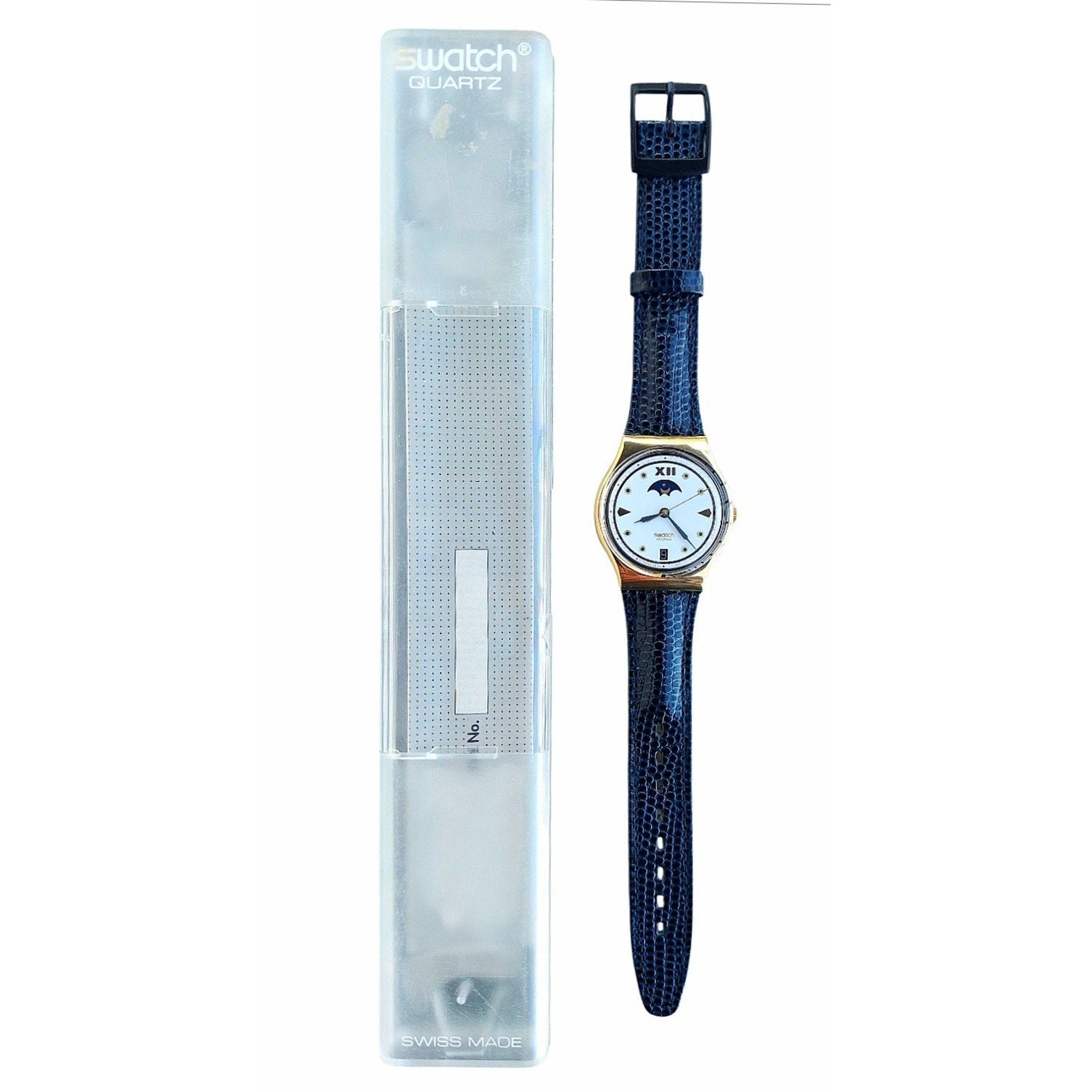 Swatch Watch CEO GX709 1992 Standard Gents Rare Gold Plated Moonphase W/ Battery