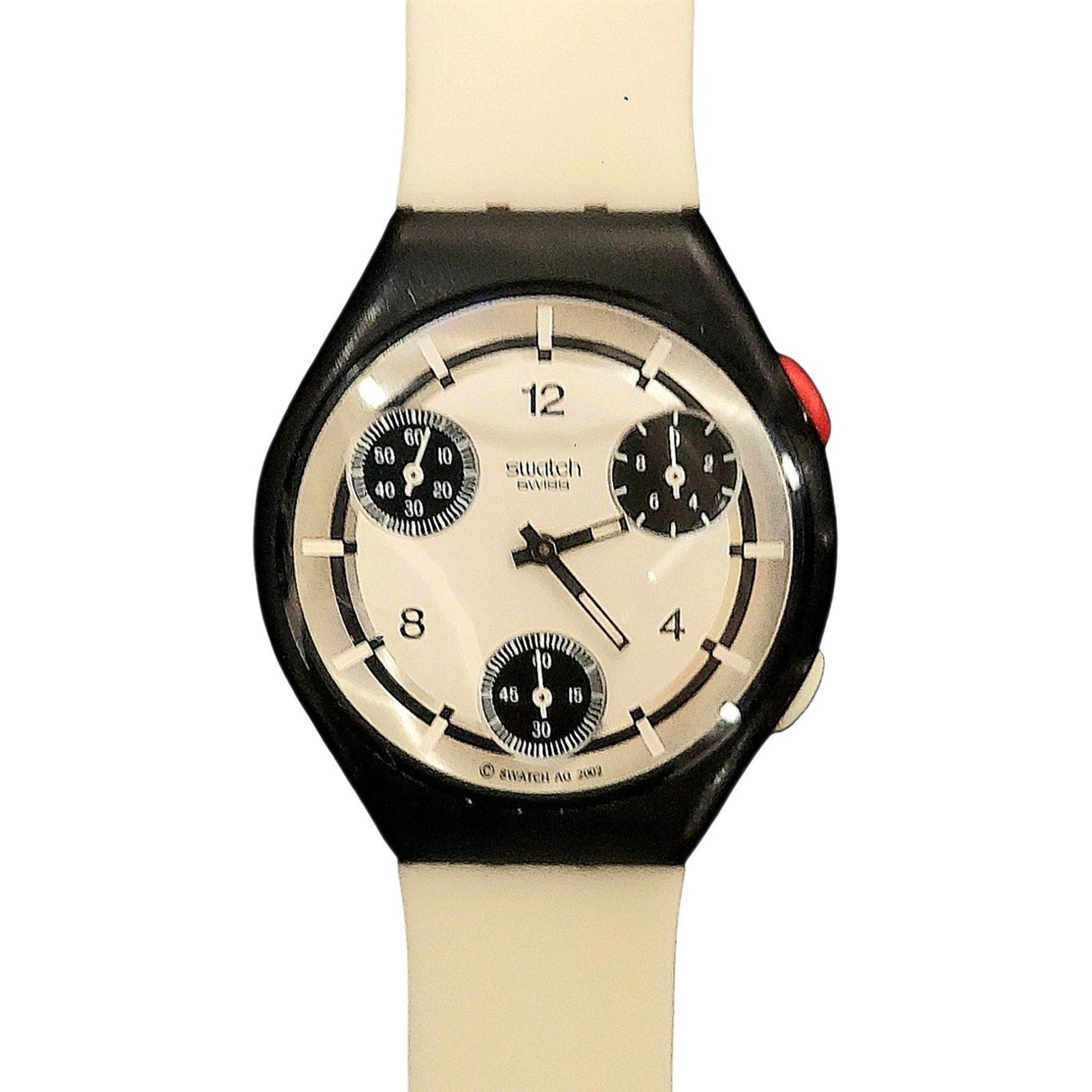 Swatch Watch PANIC BUTTON SUYB108 2004 Skin Chrono Ultra Thin Swiss Made Quartz