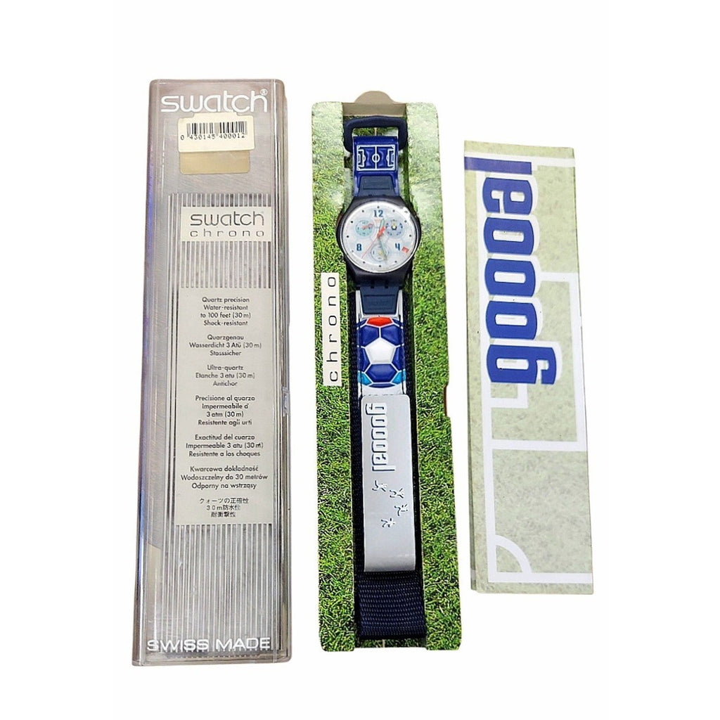 Swatch Chrono Watch GOOOOAL France SCZ401FR 1998 Specials With Case & Paperwork
