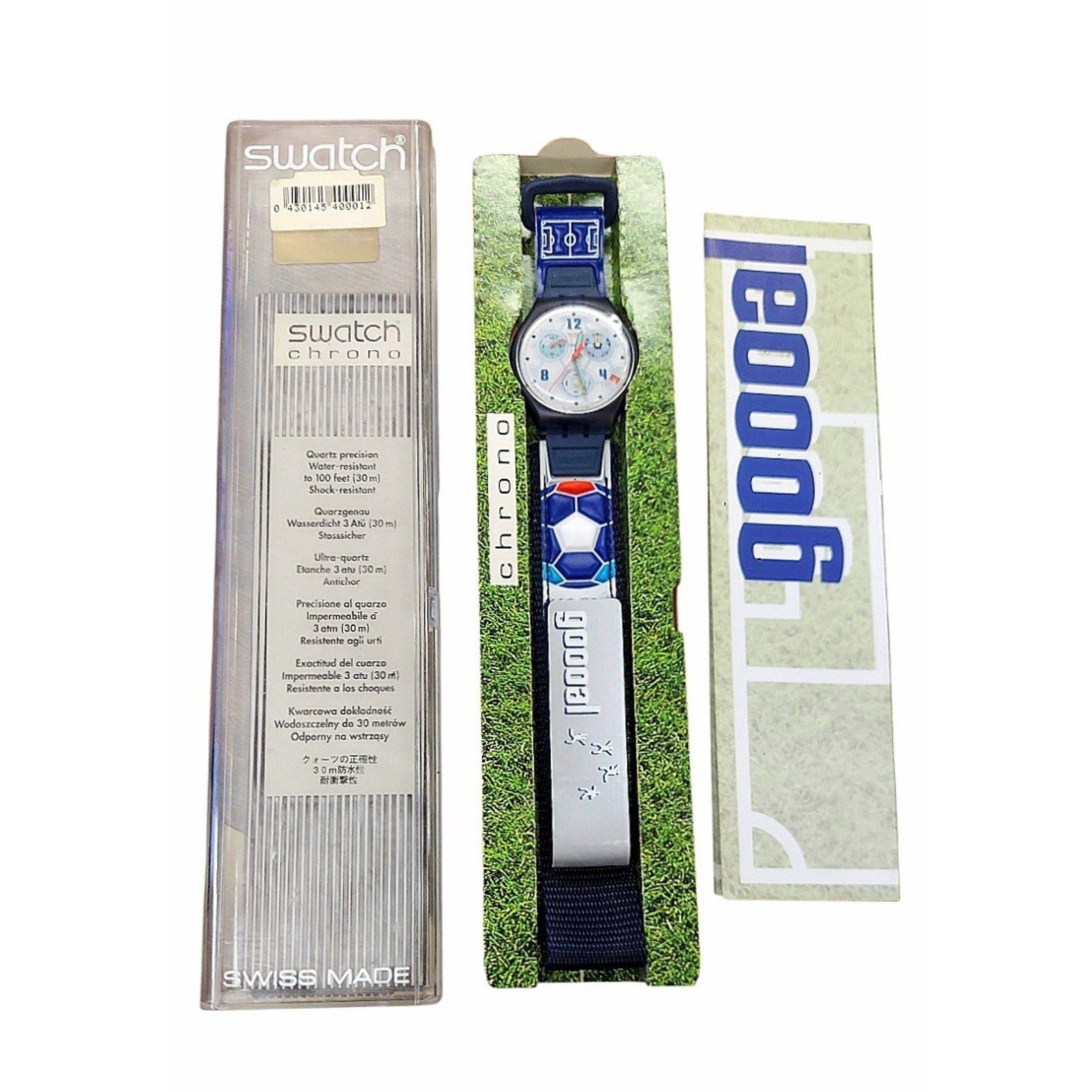 Swatch Chrono Watch GOOOOAL France SCZ401FR 1998 Specials With Case & Paperwork