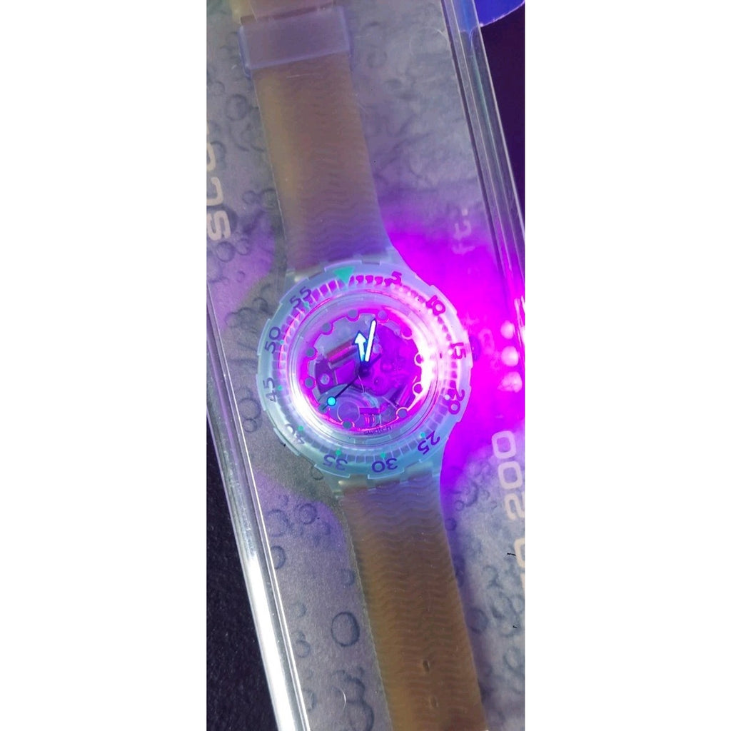 Swatch Watch BLUE ICE SDK107 1993 Scuba Divers Rare Skeleton Dial Swiss Quartz